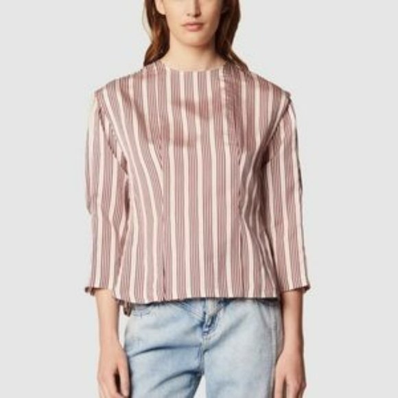 Sandro Iman Pleated Back-Snap Blouse In Burgundy NWOT (L/3)